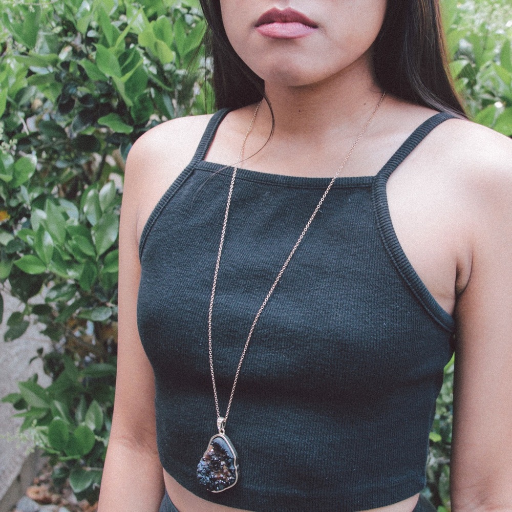 ALDO Gold Black Gem Stone Necklace